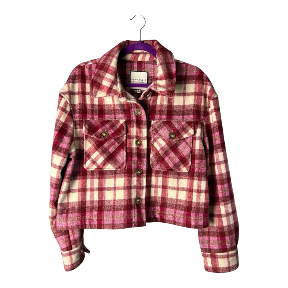Bagatelle Pink and Red Plaid Cropped Shacket - Picture 6 of 6